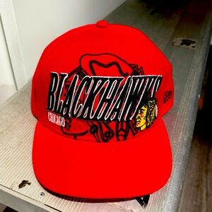 RED New Era Chicago Blackhawk’s NHL Fitted Hat size  7 3/8 - Vintage
